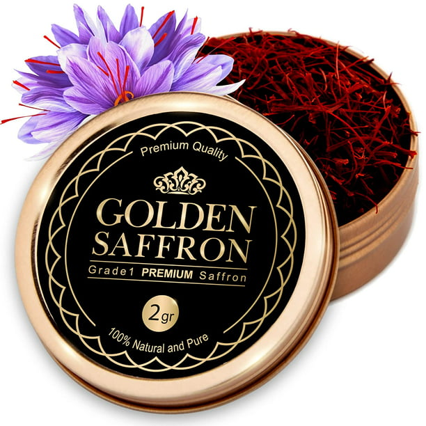 Golden Saffron, Pure Premium All Red Afghan Saffron Threads, Finest Grade A+ Super Negin, Non-GMO Verified (2 Grams)